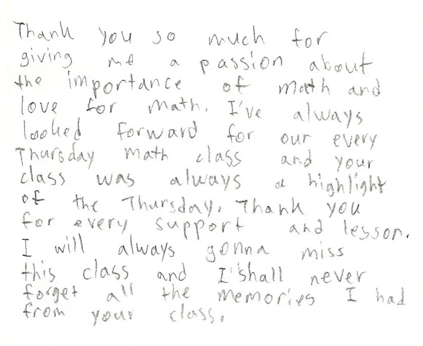 Handwritten letter from a student